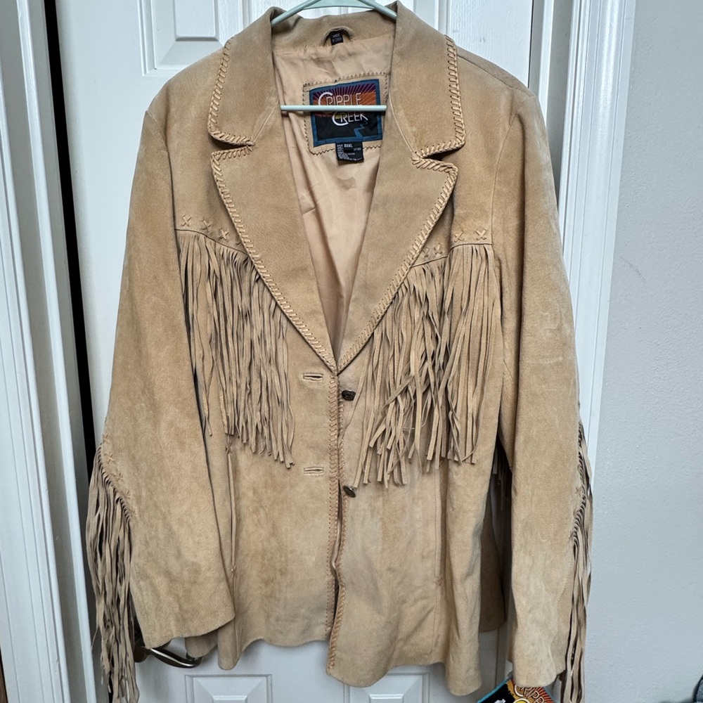 Beige Leather Jacket with Fringe